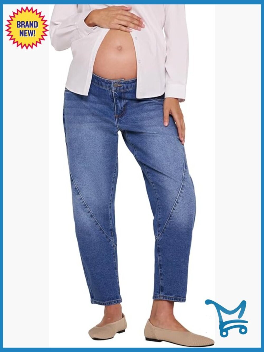 Maternity Barrel Leg Jeans - Elastic Waist Relaxed Fit